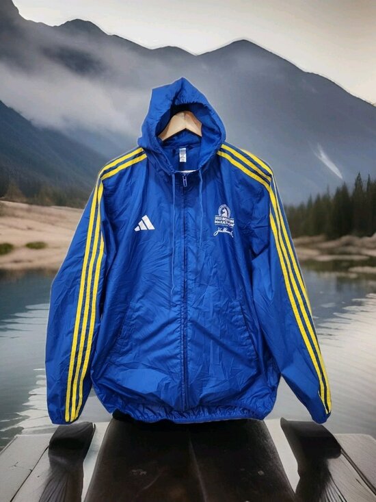 adidas Other - Adidas Boston Marathon 2023 Windbreaker Mens M Blue Full Zip Track Hoodie Run